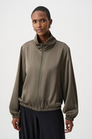 Satin Zip Bomber Jacket - Avocado