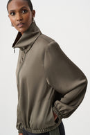 Satin Zip Bomber Jacket - Avocado