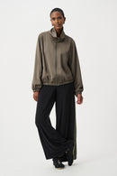 Satin Zip Bomber Jacket - Avocado