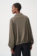 Satin Zip Bomber Jacket - Avocado