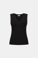 V Neck Fitted Cami - Black/birch