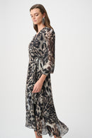Chiffon Print Wrap Dress - Grey Multi