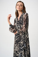 Chiffon Print Wrap Dress - Grey Multi