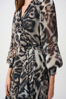 Chiffon Print Wrap Dress - Grey Multi