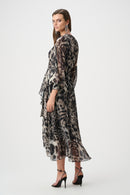 Chiffon Print Wrap Dress - Grey Multi