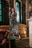 Chiffon Print Wrap Dress - Grey Multi