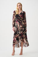 Chiffon Print Wrap Dress - Black/multi