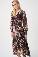 Chiffon Print Wrap Dress - Black/multi