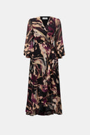 Chiffon Print Wrap Dress - Black/multi