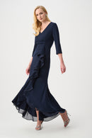 Ruffled Trumpet Dress - Midnight Blue