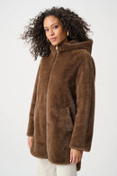 Faux Fur Hooded Coat - Dark Mink