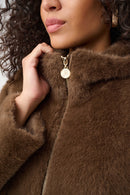 Faux Fur Hooded Coat - Dark Mink