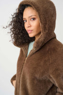 Faux Fur Hooded Coat - Dark Mink