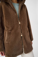 Faux Fur Hooded Coat - Dark Mink