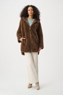 Faux Fur Hooded Coat - Dark Mink