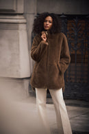 Faux Fur Hooded Coat - Dark Mink