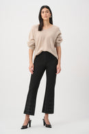 Flared Pull-On Trouser With Rhinestone Detail - Black