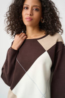 Argyle Round Neck Jumper - Mocha/multi