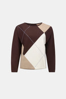 Argyle Round Neck Jumper - Mocha/multi