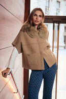 Faux Fur Collar Jacket - Camel
