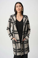 Plaid Hooded Jacket - Champagne/black