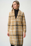 FauxFur Collar Plaid Coat - Camel/multi