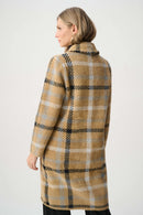 FauxFur Collar Plaid Coat - Camel/multi