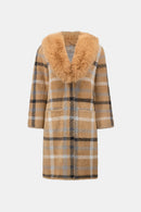 FauxFur Collar Plaid Coat - Camel/multi