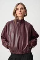 Leatherette Bomber Jacket - Burgundy