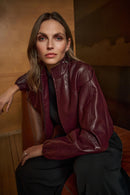 Leatherette Bomber Jacket - Burgundy