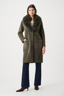 Faux Fur Collar Coat - Avocado