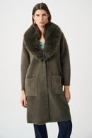 Faux Fur Collar Coat - Avocado