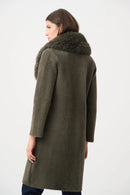 Faux Fur Collar Coat - Avocado
