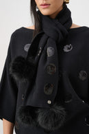 Pompoms And Sequins Scarf - Black