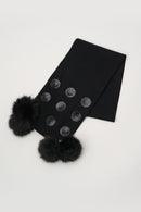 Pompoms And Sequins Scarf - Black
