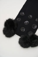Pompoms And Sequins Scarf - Black