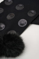 Pompoms And Sequins Scarf - Black