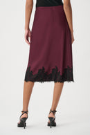 Satin Lace Trim Midi Skirt - Elderberry/black