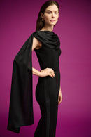 Scarf Collar Fitted Top - Black