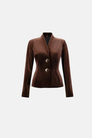 Velvet Fitted Blazer - Mahogany