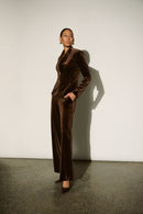 Velvet Wide-Leg Trousers - Mahogany