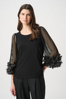 Embellished Sleeve Top - Black