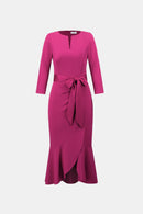 Trumpet Dress W/Satin Sash - Deep Magenta
