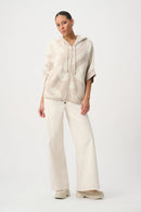 Hooded Print Sweater - Oatmeal Melange/gold