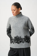 Lace Applique Sweater - Grey Melange/black