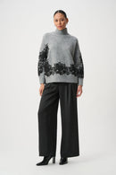 Lace Applique Sweater - Grey Melange/black