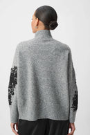 Lace Applique Sweater - Grey Melange/black