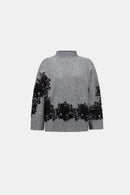 Lace Applique Sweater - Grey Melange/black