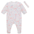 Lacey Floral Babygrow & Hairband - Pale Pink