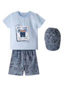 3-Piece T-Shirt, Shorts & Hat Set - Light Blue